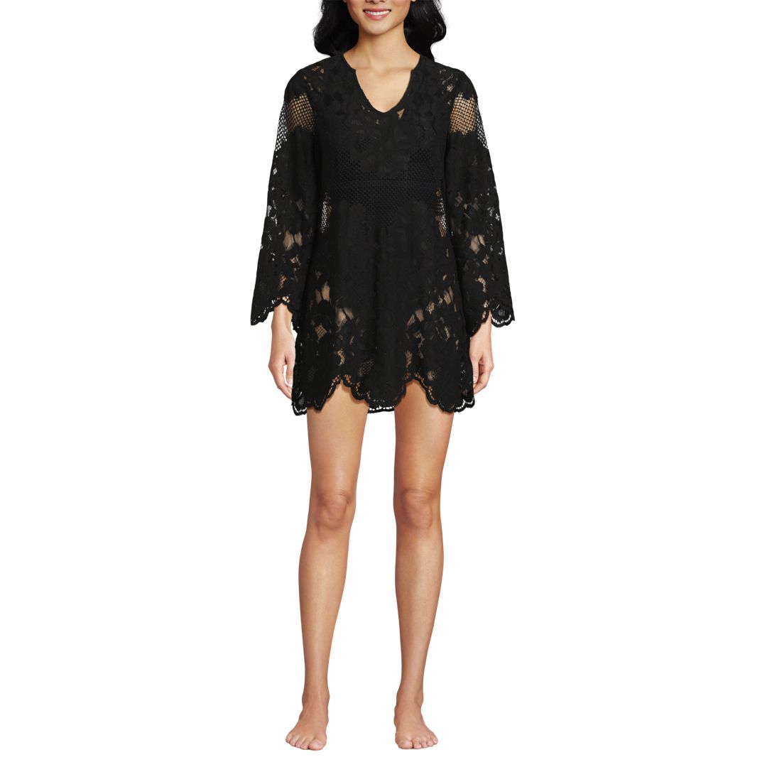 Women's Long Sleeve Lace Mini Swim Cover-Up Dress
