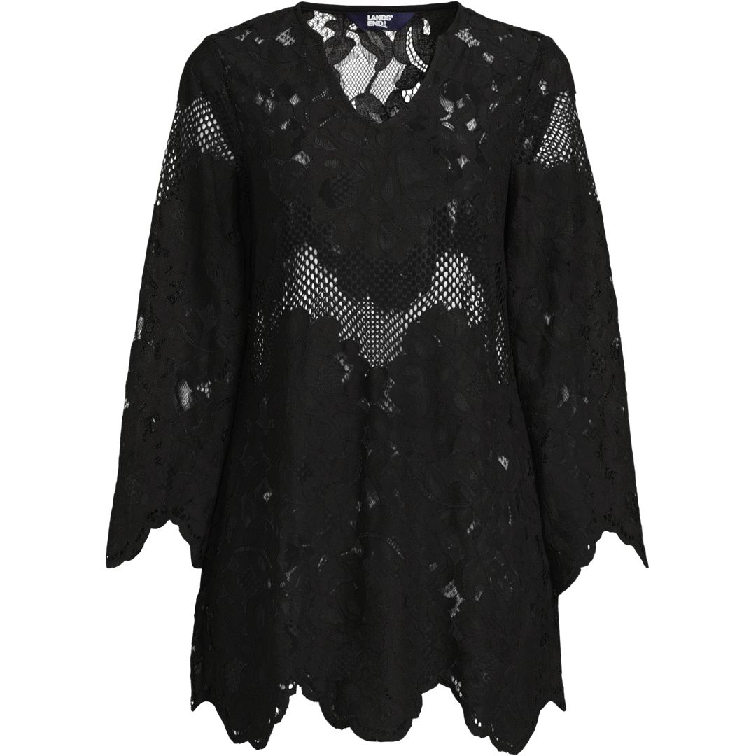 Women's Long Sleeve Lace Mini Swim Cover-Up Dress