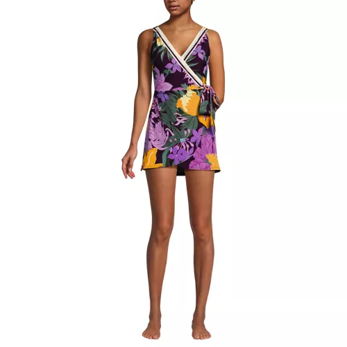 Women's Side Tie Mini Swim Dress Swimsuit, Front