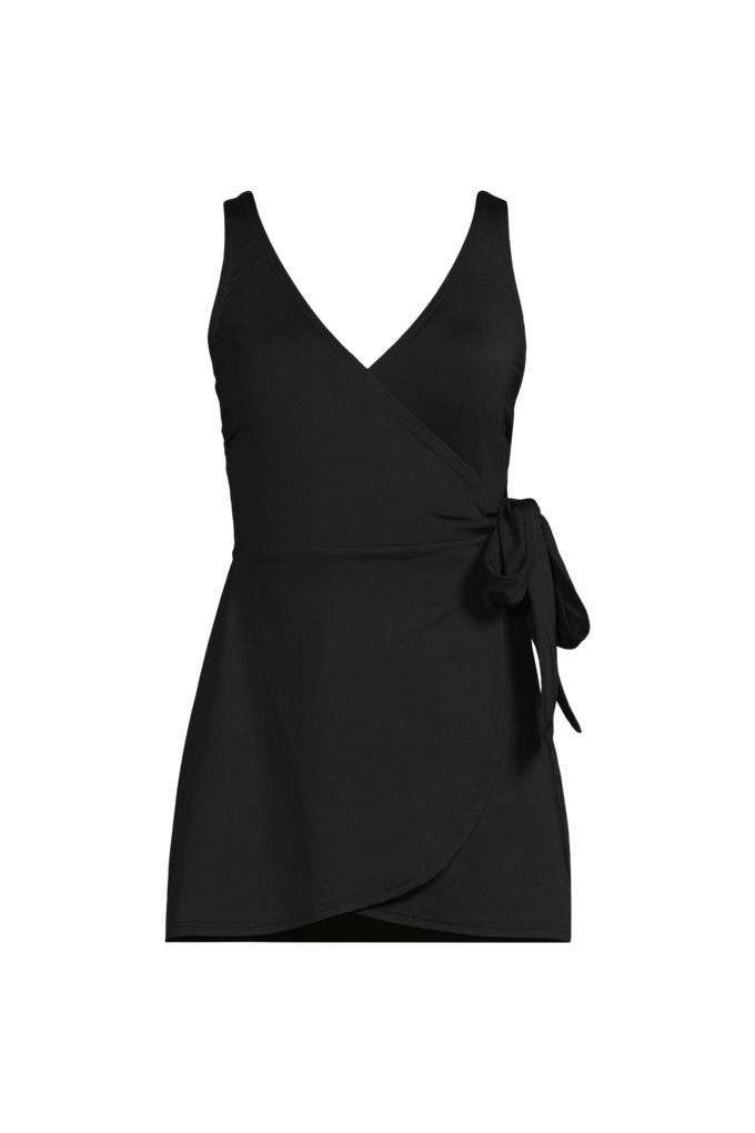 Women's Plus Size DD-Cup Side Tie Mini Swim Dress Swimsuit - Lands' End - Black - 22W