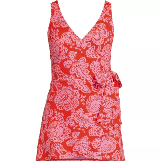Women's Plus Size Side Tie Mini Swim Dress Swimsuit - primary