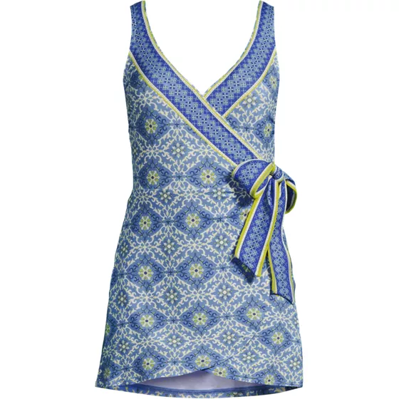 Women's Plus Size Side Tie Mini Swim Dress Swimsuit - primary