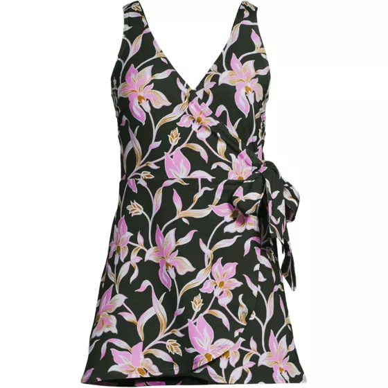Women's Plus Size Side Tie Mini Swim Dress Swimsuit - primary