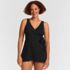 Women's Mastectomy Long Side Tie Mini Swim Dress Swimsuit, Front