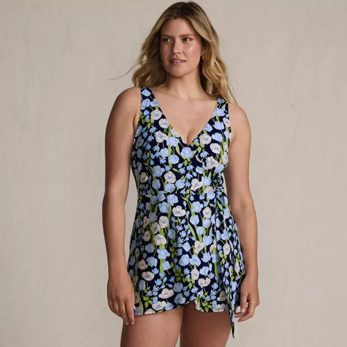 Women's Side Tie Mini Swim Dress Swimsuit, Front