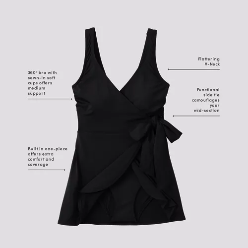 Women's Side Tie Mini Swim Dress Swimsuit, alternative image