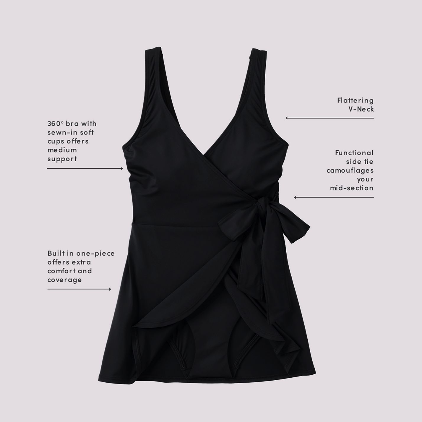 Women's Plus Size Side Tie Mini Swim Dress Swimsuit