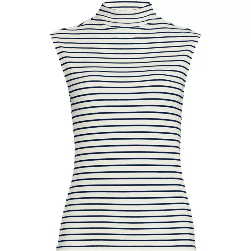 Women's Plus Size Cap Sleeve Drapey Rib Fitted Funnel Neck Tank, Front