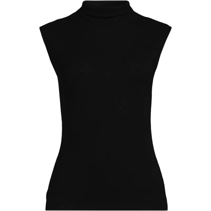 Women's Cap Sleeve Drapey Rib Fitted Funnel Neck Tank, Front