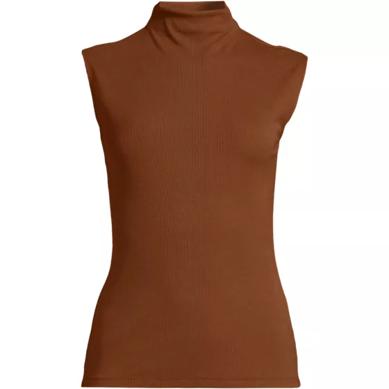 Women's Plus Size Cap Sleeve Drapey Rib Fitted Funnel Neck Tank - primary