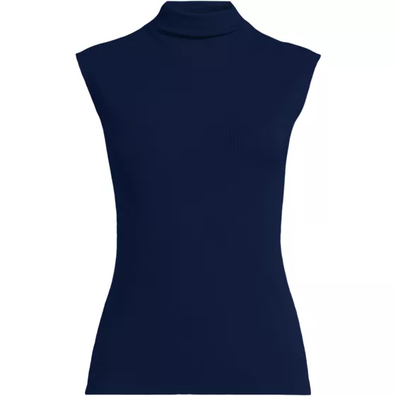 Women's Cap Sleeve Drapey Rib Fitted Funnel Neck Tank - primary
