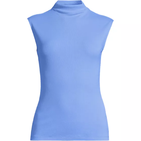 Women's Cap Sleeve Drapey Rib Fitted Funnel Neck Tank - primary