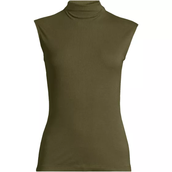 Women's Cap Sleeve Drapey Rib Fitted Funnel Neck Tank - primary