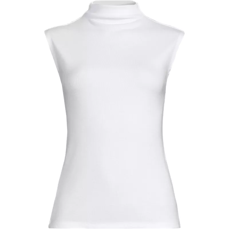 Women's Cap Sleeve Drapey Rib Fitted Funnel Neck Tank, Front