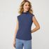 Women's Cap Sleeve Drapey Rib Fitted Funnel Neck Tank, Front