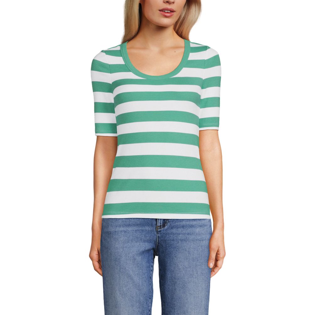 Women's Drapey Rib Fitted Elbow Sleeve Scoop Neck Tee