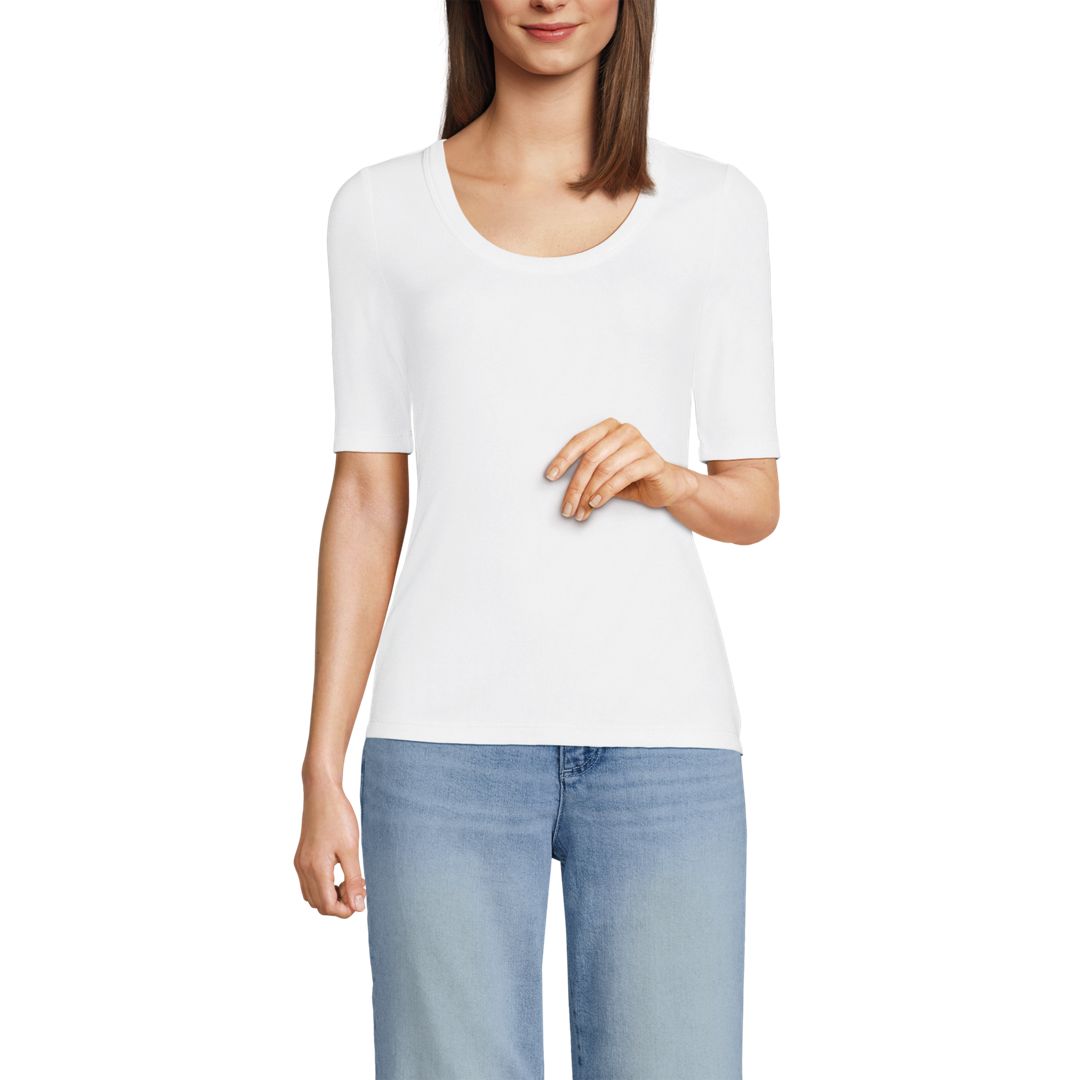 Women's Drapey Rib Fitted Elbow Sleeve Scoop Neck Tee