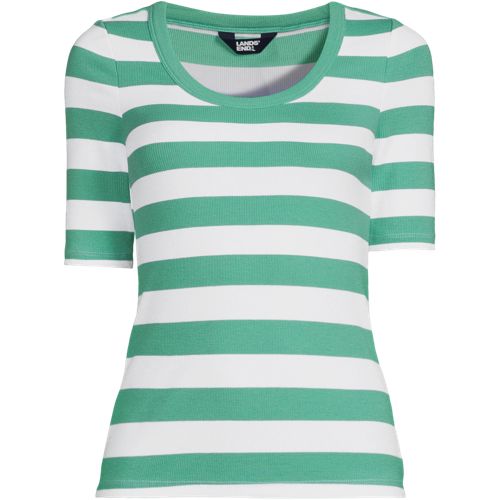 売れ筋商品|||ランズエンド カットソー トップス レディース Plus Size Drapey Rib Fitted Short Sleeve Mini T-Shirt Black Women's Drapey Rib Fitted Elbow Sleeve Scoop Neck Tee