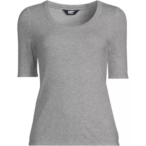 Women's Drapey Rib Fitted Elbow Sleeve Scoop Neck Tee