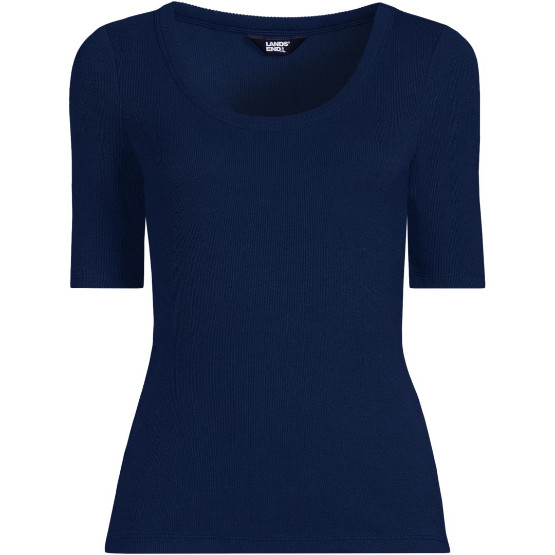 Women's Drapey Rib Fitted Elbow Sleeve Scoop Neck Tee