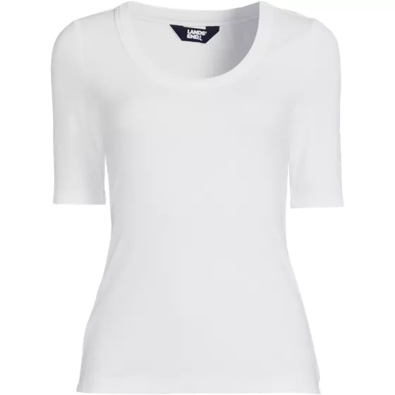 Women's Drapey Rib Fitted Elbow Sleeve Scoop Neck Tee - primary