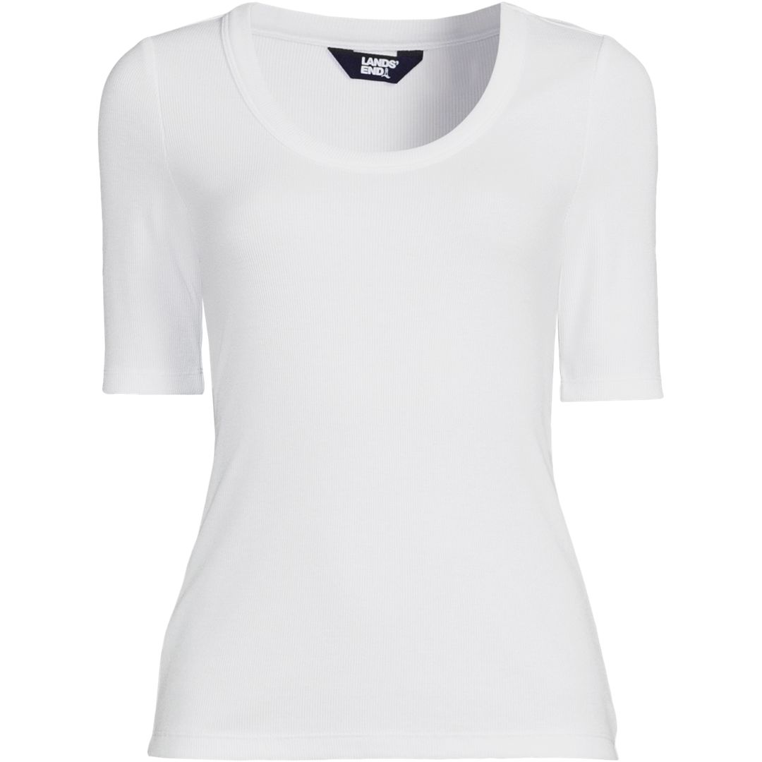 Women's Drapey Rib Fitted Elbow Sleeve Scoop Neck Tee
