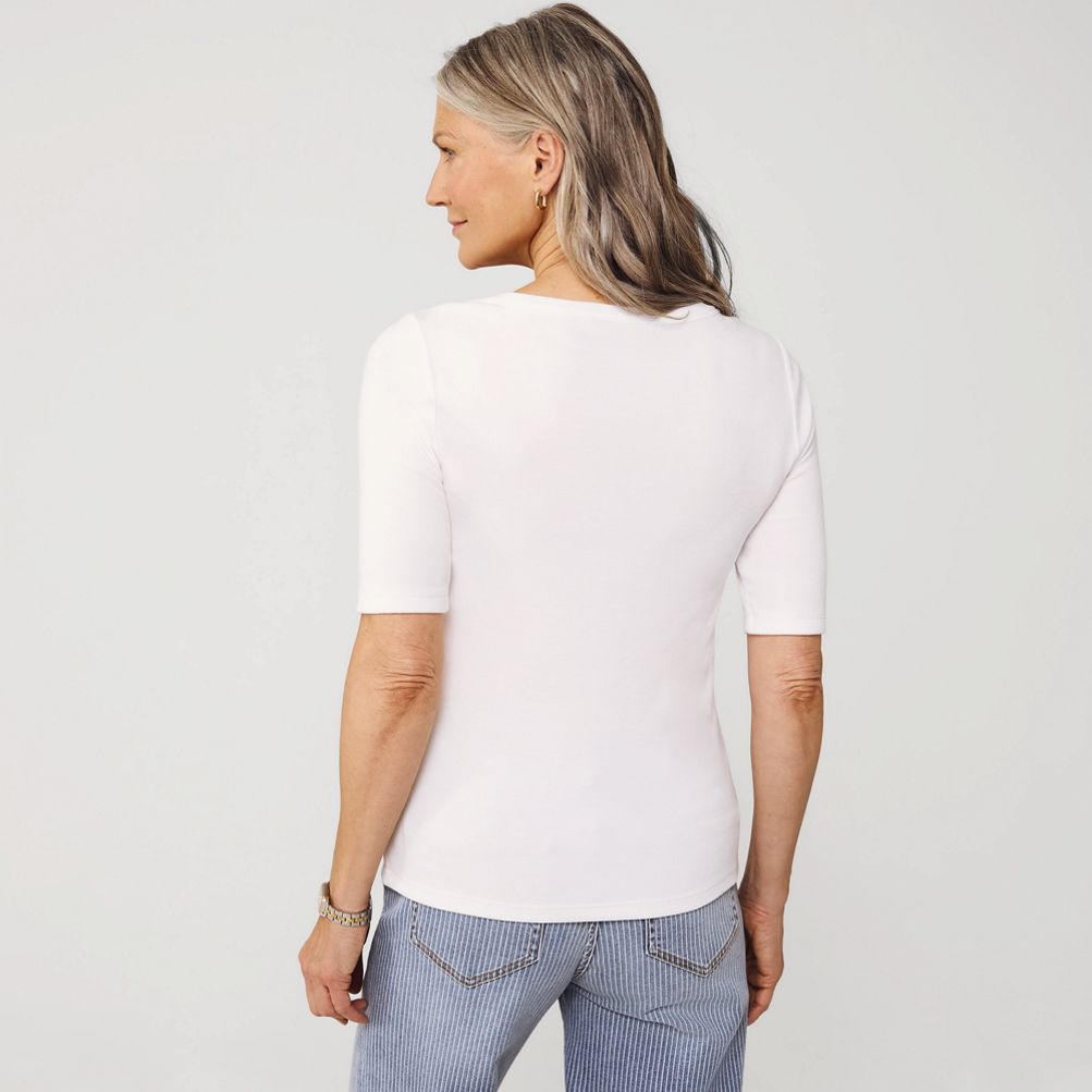 Women's Drapey Rib Fitted Elbow Sleeve Scoop Neck Tee