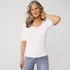 Women's Drapey Rib Fitted Elbow Sleeve Scoop Neck Tee, Front