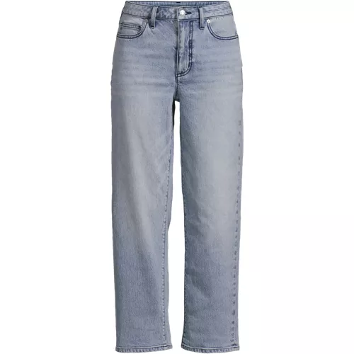 Women's Soft Denim Mid Rise Relaxed Straight Crop Jeans, Front