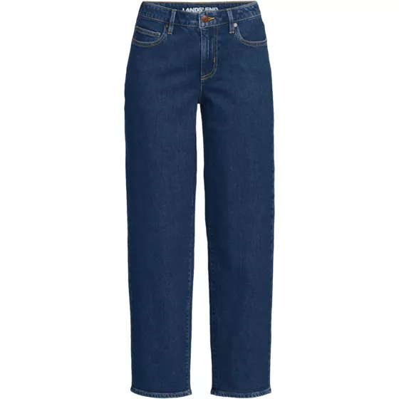 Women's Plus Size Soft Denim Mid Rise Relaxed Straight Crop Jeans - primary