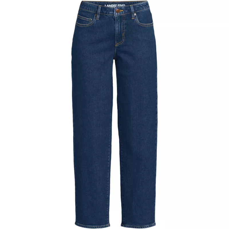 Women's Plus Size Soft Denim Mid Rise Relaxed Straight Crop Jeans, Front