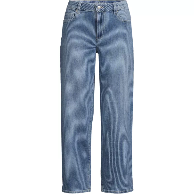 Women's Soft Denim Mid Rise Relaxed Straight Crop Jeans, Front