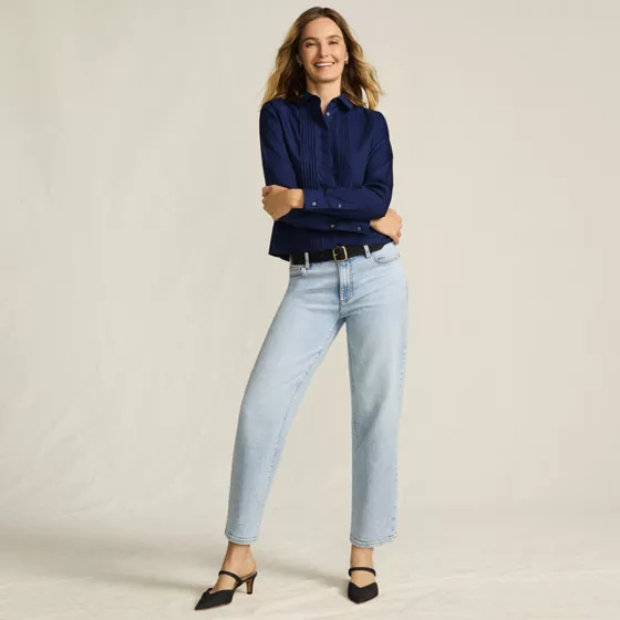 Women's Soft Denim Mid Rise Relaxed Straight Crop Jeans - primary