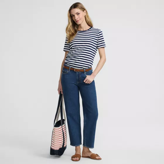 Women's Soft Denim Mid Rise Relaxed Straight Crop Jeans - primary