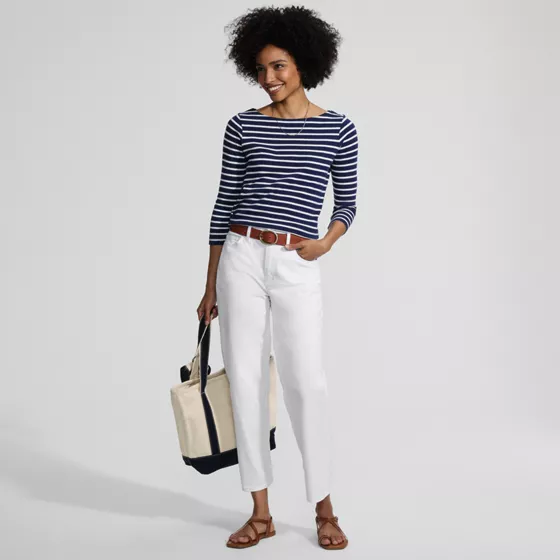 Women's Soft Denim Mid Rise Relaxed Straight Crop Jeans - primary