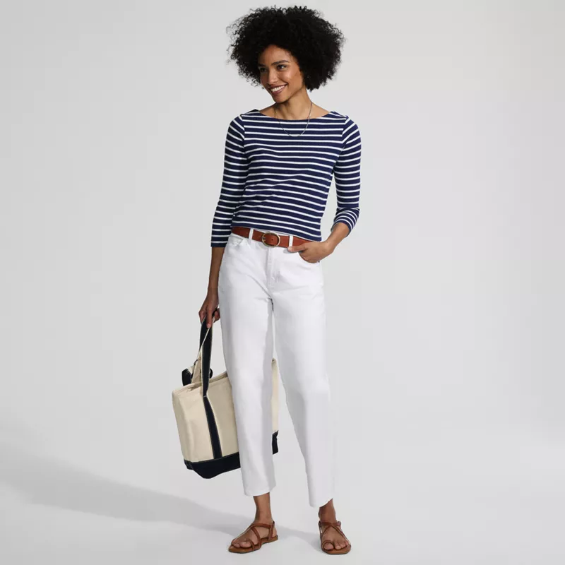 Women's Tall Soft Denim Mid Rise Relaxed Straight Crop Jeans, alternative image
