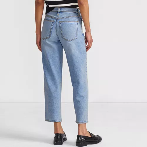 Women's Soft Denim Mid Rise Relaxed Straight Crop Jeans, Back