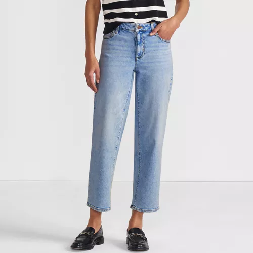 Women's Soft Denim Mid Rise Relaxed Straight Crop Jeans, Front