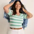 Women's Plus Size Drapey Rib Fitted Elbow Sleeve Scoop Neck Tee, alternative image