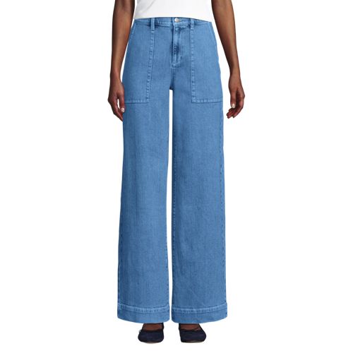 Women's Soft Denim High Rise Wide Leg Utility Jeans, Front