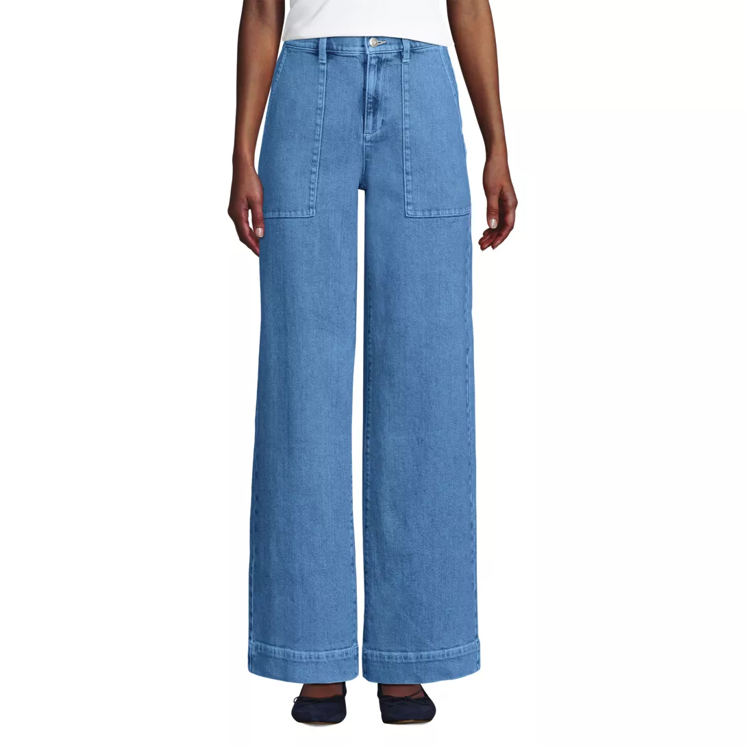 Women's Soft Denim High Rise Wide Leg Utility Jeans