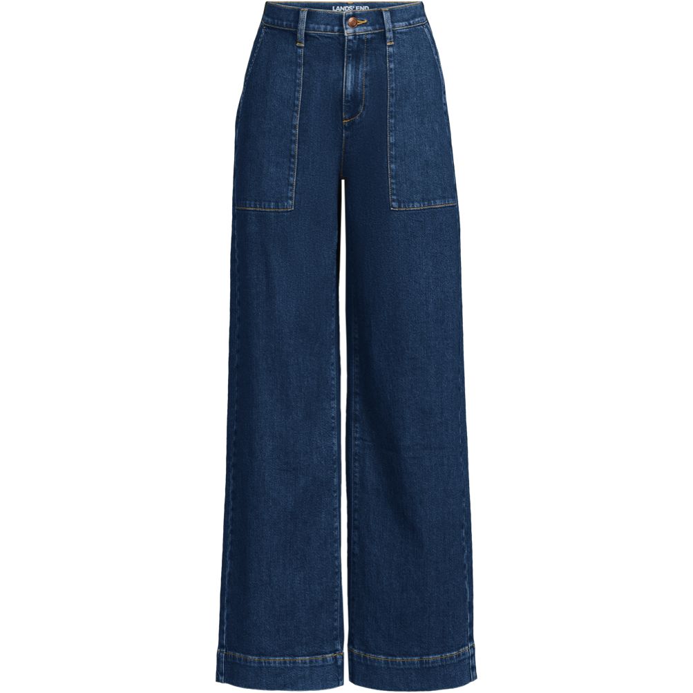 Women's Soft Denim High Rise Wide Leg Utility Jeans | Lands' End