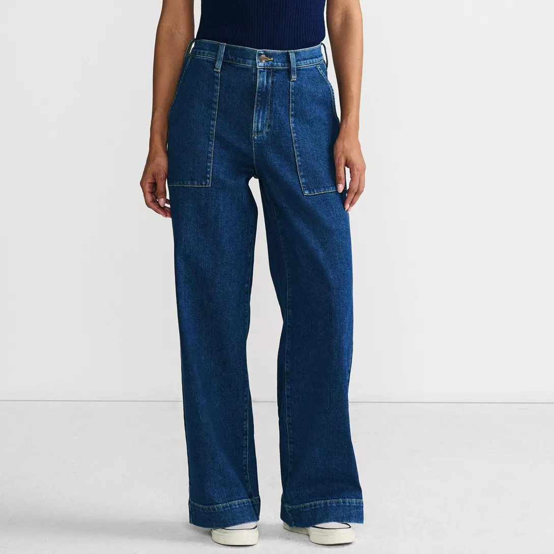 Women's Soft Denim High Rise Wide Leg Utility Jeans
