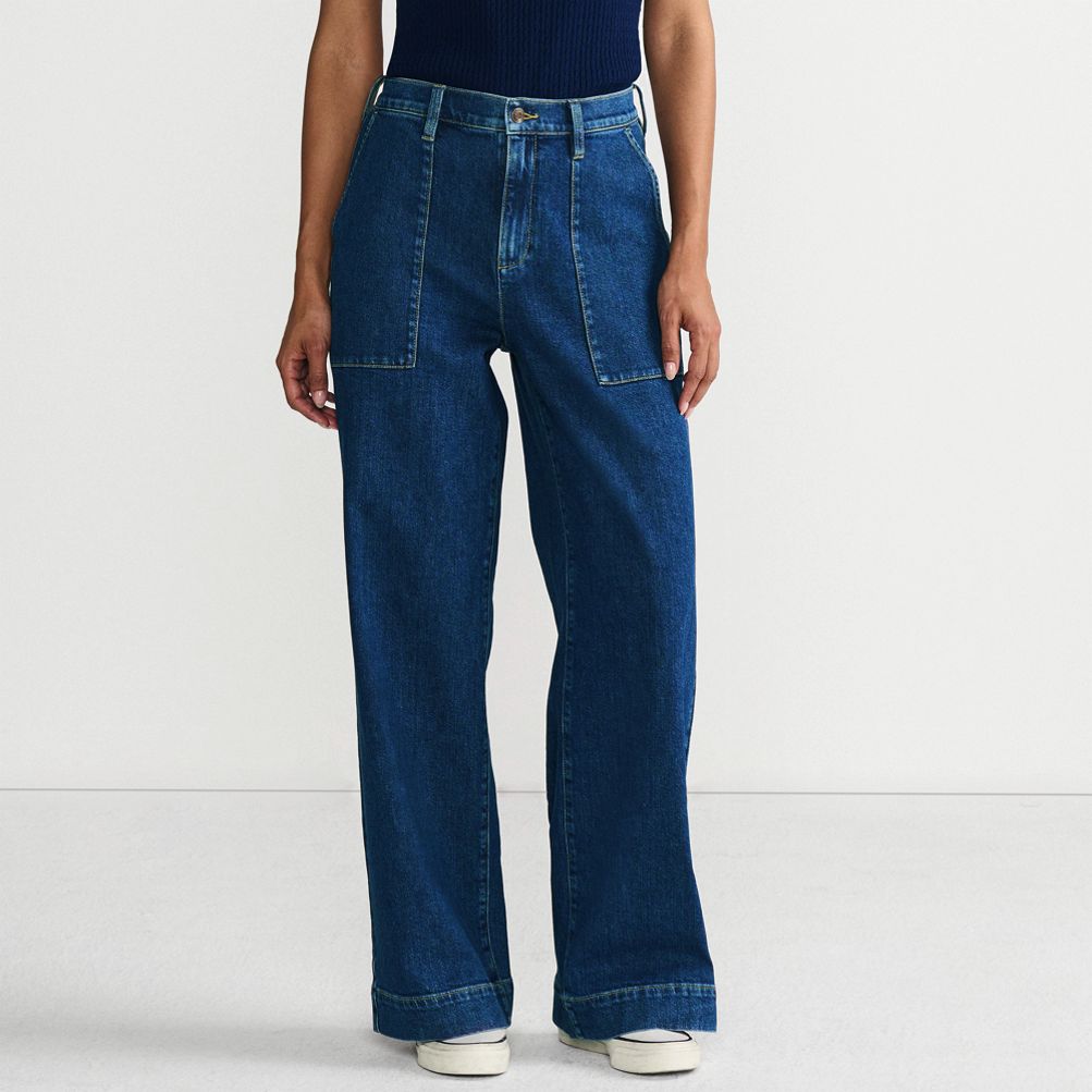 Women's Soft Denim High Rise Wide Leg Utility Jeans | Lands' End