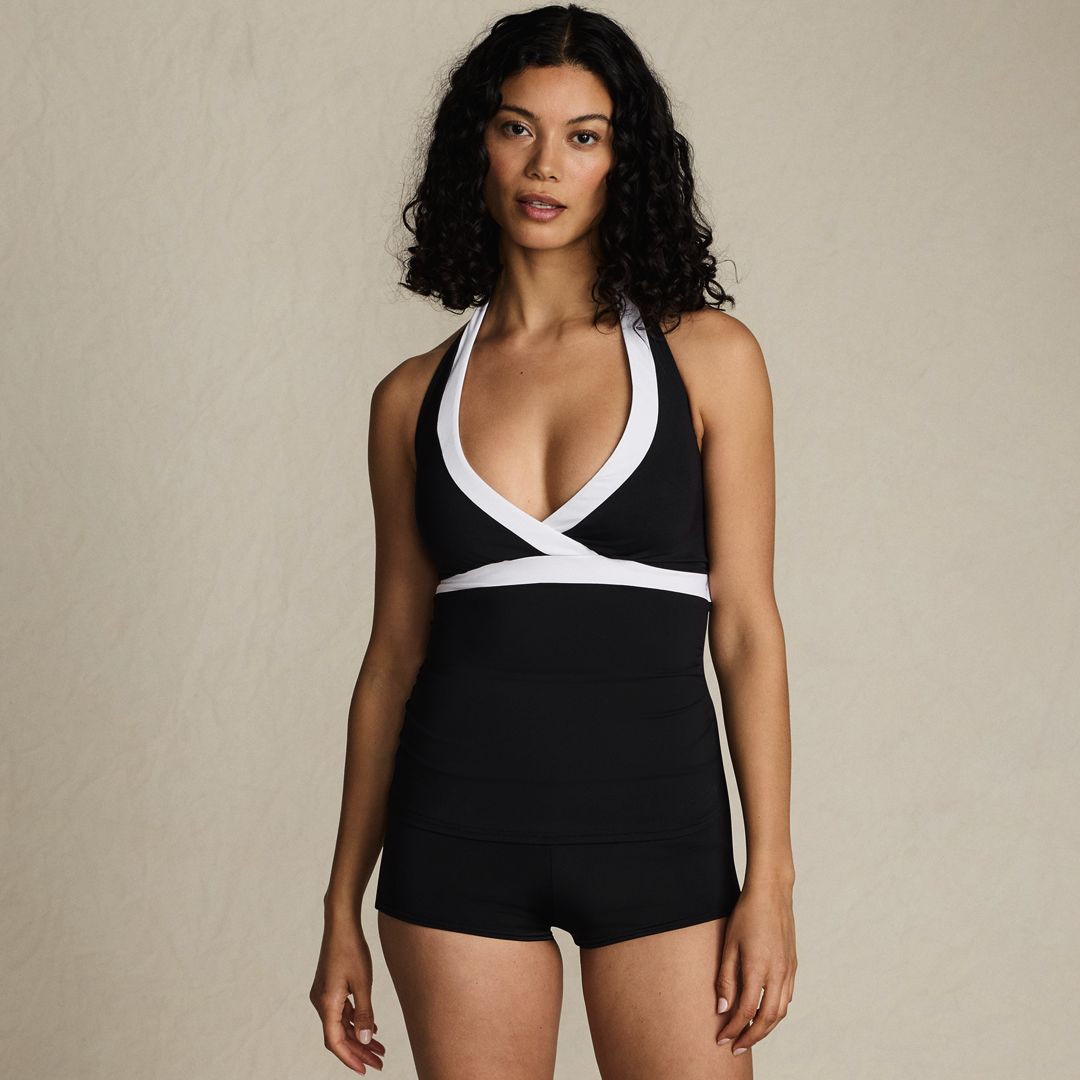 Women's Chlorine Resistant V-neck Halter Tankini Swimsuit Top