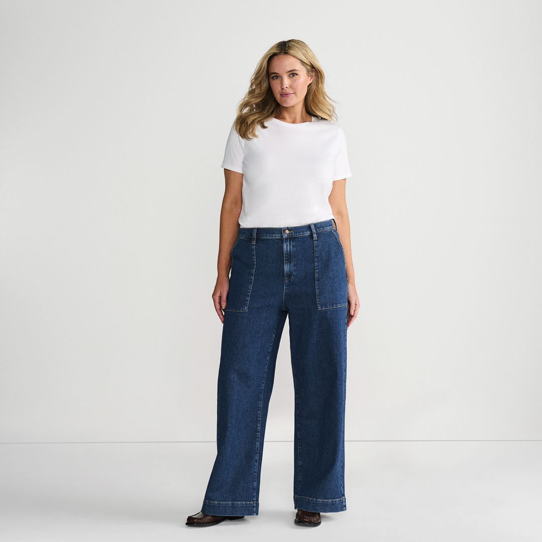 Women's Soft Denim High Rise Wide Leg Utility Jeans