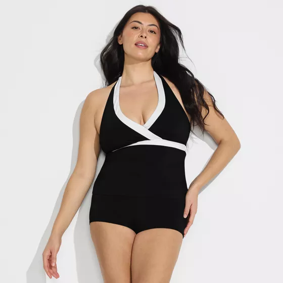 Women's Plus Size V-neck Halter Tankini Top - primary