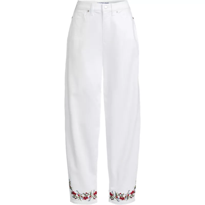 Women's Plus Size Denim High Rise Barrel Leg Ankle Jeans, Front