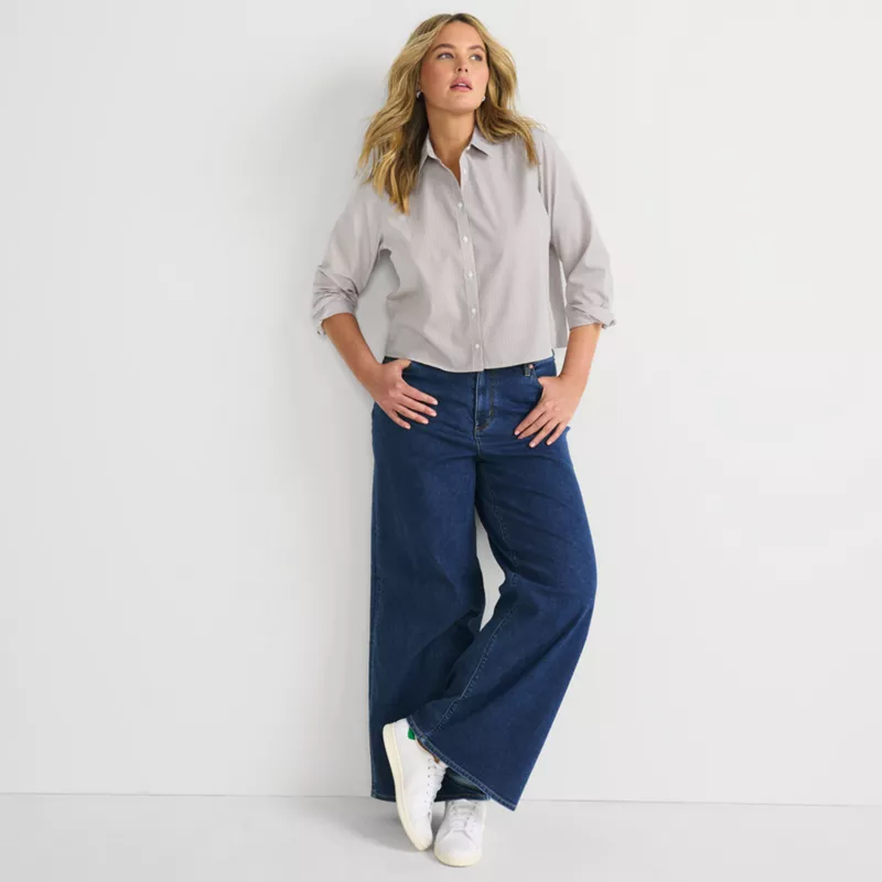 Women's Plus Size Denim High Rise Extra Wide Leg Jeans, alternative image