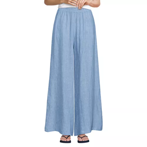 Women's Linen High Rise Palazzo Pants - Set Bottom, Front